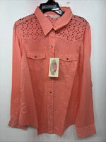New Women’s Cumberland Pink Designed Long Sleeve Pearl Snap Small II-100