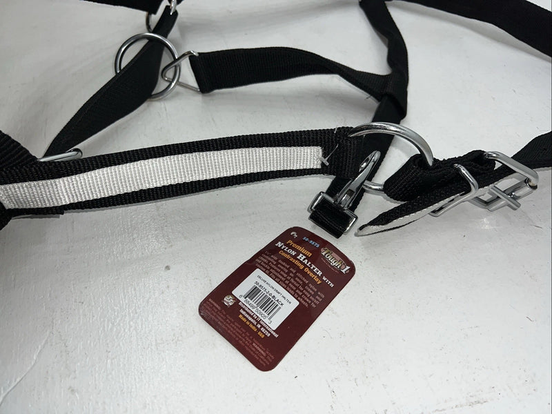 New Tough 1 Black White Draft Deluxe Nylon Halter #50-9575 W-37