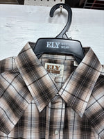 New Men’s ELY Cattleman Brown Plaid Long Sleeve Pearl Snap XL O-42