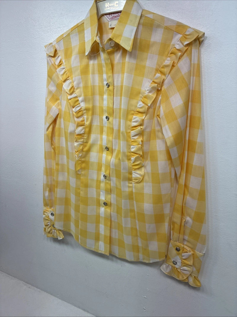 Be Women’s H Bar C Yellow Checker Long Sleeve Pearl Snap Size 30 LL-111