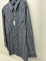 New Men’s Blue Stripped White House Pearl Snap Long Sleeve Shirt. XXL G-64