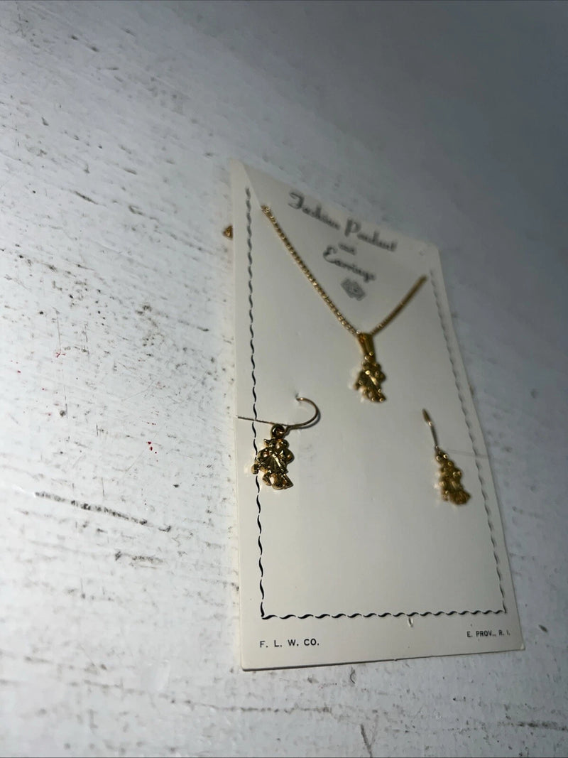 New Womens Fashion Pendant Gold Earrings And Chain Necklace. 63 B-4