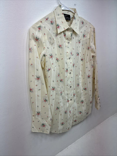 New Women’s Champion Western Yellow Floral Long Sleeve Pearl Snap 14 II-13