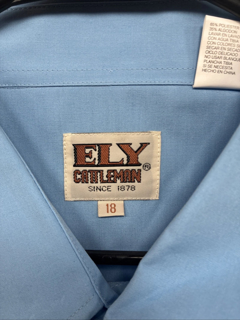 New Men’s ELY Cattleman Blue Western Short Sleeve Pearl Snap 18 2XL T-46