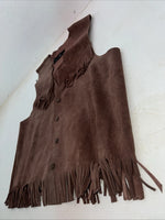 New Women’s Western Express Brown Leather Fringe Vest Large WW-30