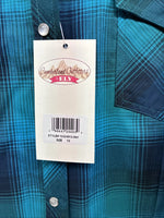 New Women’s Cumberland Blue Plaid Long Sleeve Pearl Snap 1XL Plus DD-16