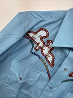 New Women’s Champion Western Blue Design Long Sleeve Pearl Snap 15.5 MM-24