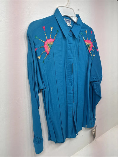 New Women’s Wrangler Blue Designed Long Sleeve Pearl Snap XL II-19