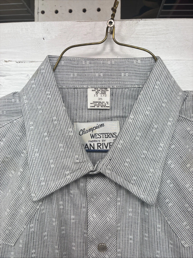 New Men’s Champion Western Gray Long Sleeve Pearl Snap Shirt 15.5 Medium V-60