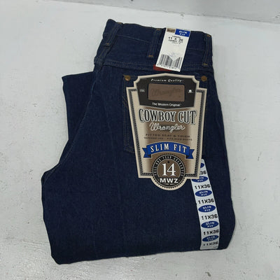 New Men’s Cowboy Cut Slim Fit Wrangler Denim Jeans. 11/36 F-34
