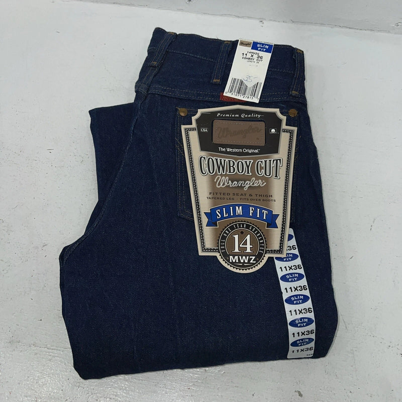 New Men’s Cowboy Cut Slim Fit Wrangler Denim Jeans. 11/36 F-34