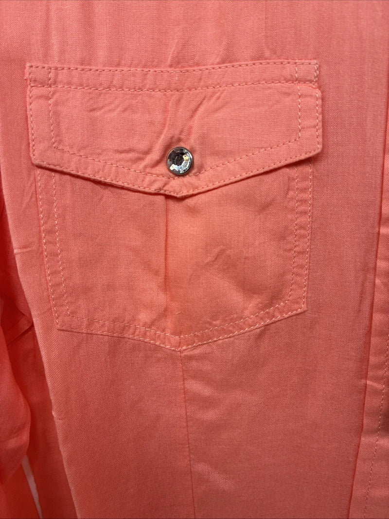 New Women’s Cumberland Pink Design Long Sleeve Pearl Snap Small KK-54