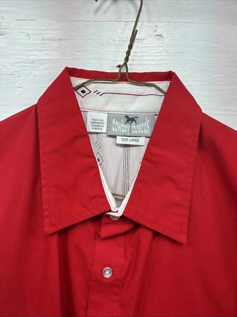 New Men’s Cowboy Threads Red Designed Short Sleeve Button Up Large CC-47