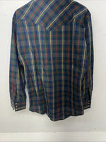 New Men’s ELY Plains Green Plaid Long Sleeve Pearl Snap Shirt 16x34 L P-74
