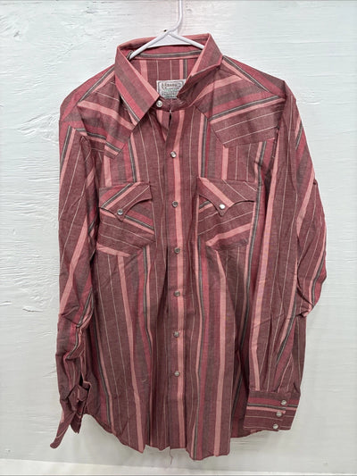 New Men’s H Bar C Pink Stripe Long Sleeve Pearl Snap Large X-54