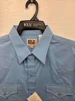 New Men’s ELY Cattleman Blue Short Sleeve Pearl Snap 18.5 2XL F-78