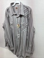 New Men’s ELY Cattleman Gray Stripe Long Sleeve Pearl Snap 18.5 X 35 2XL F-75