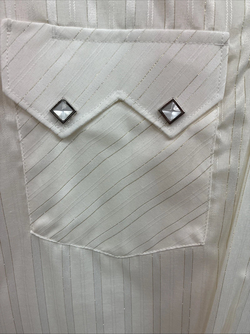 New Men’s White Horse White Gold Stripe Long Sleeve Pearl Snap Medium J-82