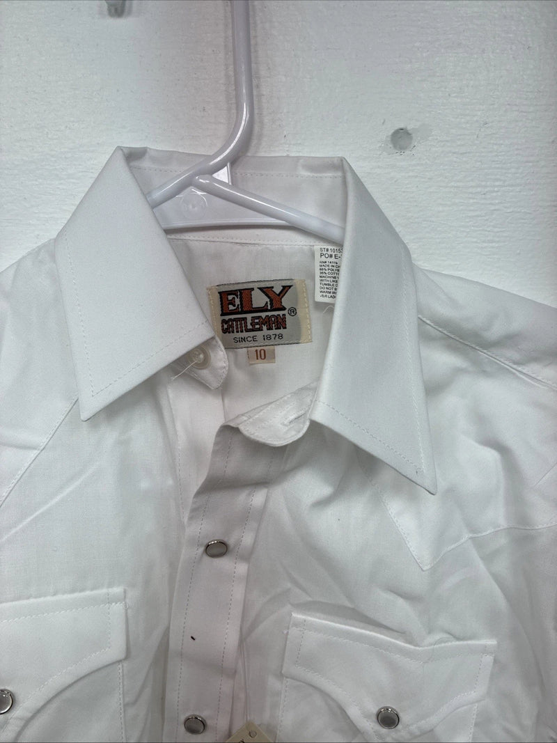 New Boys ELY Cattleman White Long Sleeve Pearl Snap Size 10 DD-80