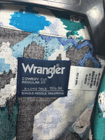 New Men’s Wrangler Black Blue Designed Long Sleeve Button Up 15.5 Medium V-87