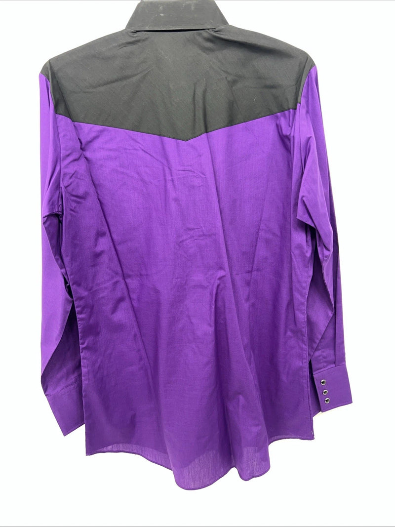 New Men’s Purple Black ELY Diamond Pearl Snap Long Sleeve Shirt Medium I-55