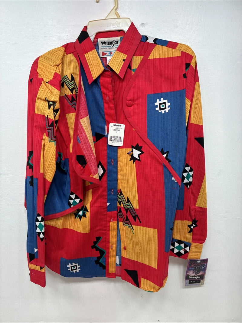 New Women’s Wrangler Multicolor Design Long Sleeve Button Up Large MM-135