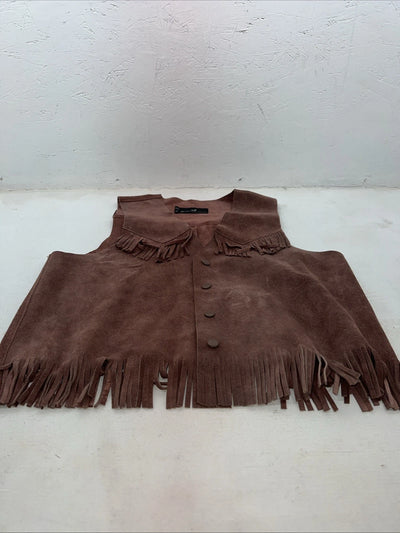 New Women’s Western Express Brown Leather Fringe Vest Large WW-30