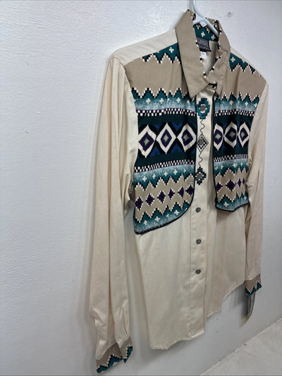 New Women’s Roughrider Tan Designed Long Sleeve Button Up Medium YY-96