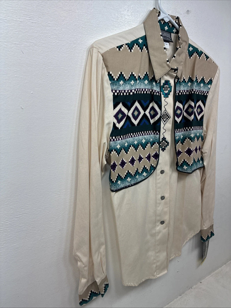 New Women’s Roughrider Tan Designed Long Sleeve Button Up Medium YY-96