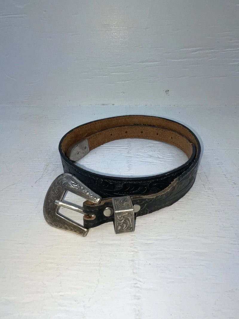 New Black Genuine Leather Tooled 28” Belt #WF502 JJ-115