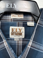 New Men’s ELY Cattleman Blue Flannel Long Sleeve Pearl Snap 2XLT F-60