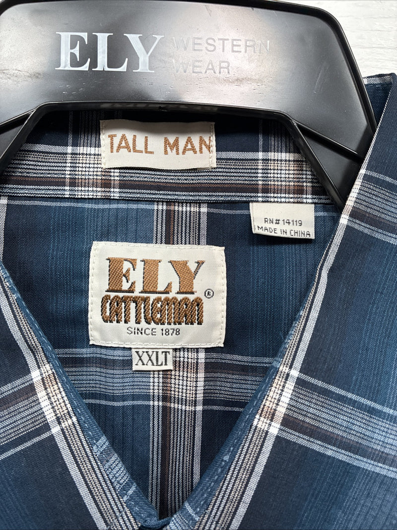 New Men’s ELY Cattleman Blue Flannel Long Sleeve Pearl Snap 2XLT F-60