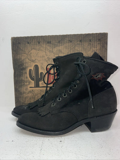 New Women’s Black Lace Up Laredo Cowboy Boots. 28-9178 8.5 8 1/2 M. 15-26