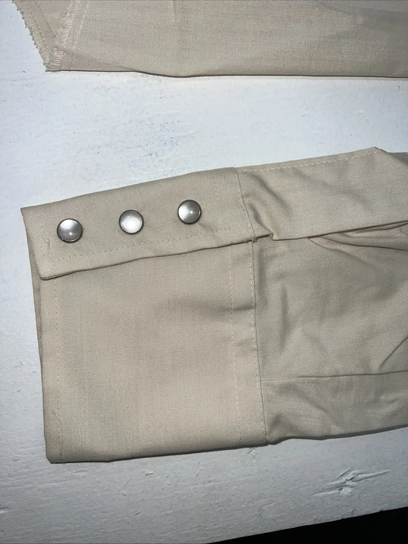 New men’s Cream Champion western Pearl Snap Long Sleeve 15.5 X 34 Medium A-180 