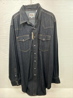 New Men’s ELY Cattleman Dark Wash Jean Long Sleeve Pearl Snap XL Q-44