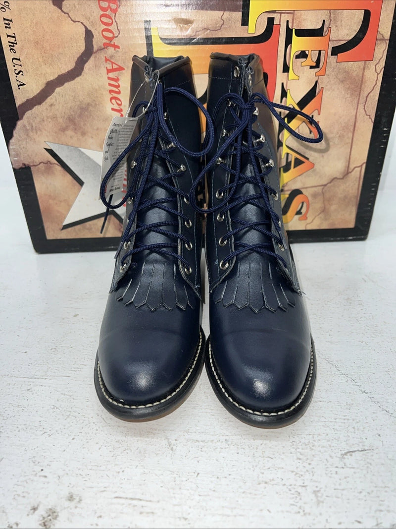 New Women’s Navy Lace Up Texas Brand Cowboy Boots. 4445 7.5 7 1/2 M. 18-27