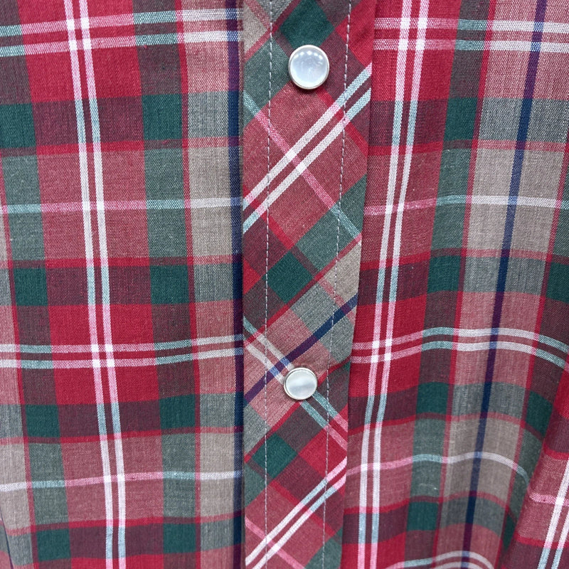 New Men’s ELY Plains Red Plaid Long Sleeve Pearl Snap 15 X 34 Medium AA-79 