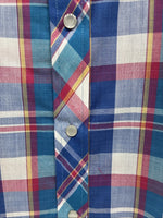 New Men’s ELY Cattleman Blue Plaid Short Sleeve Pearl Snap Medium AA-116 