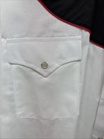 New Men’s ELY Diamond White Fire Design Long Sleeve Pearl Snap Large AA-15
