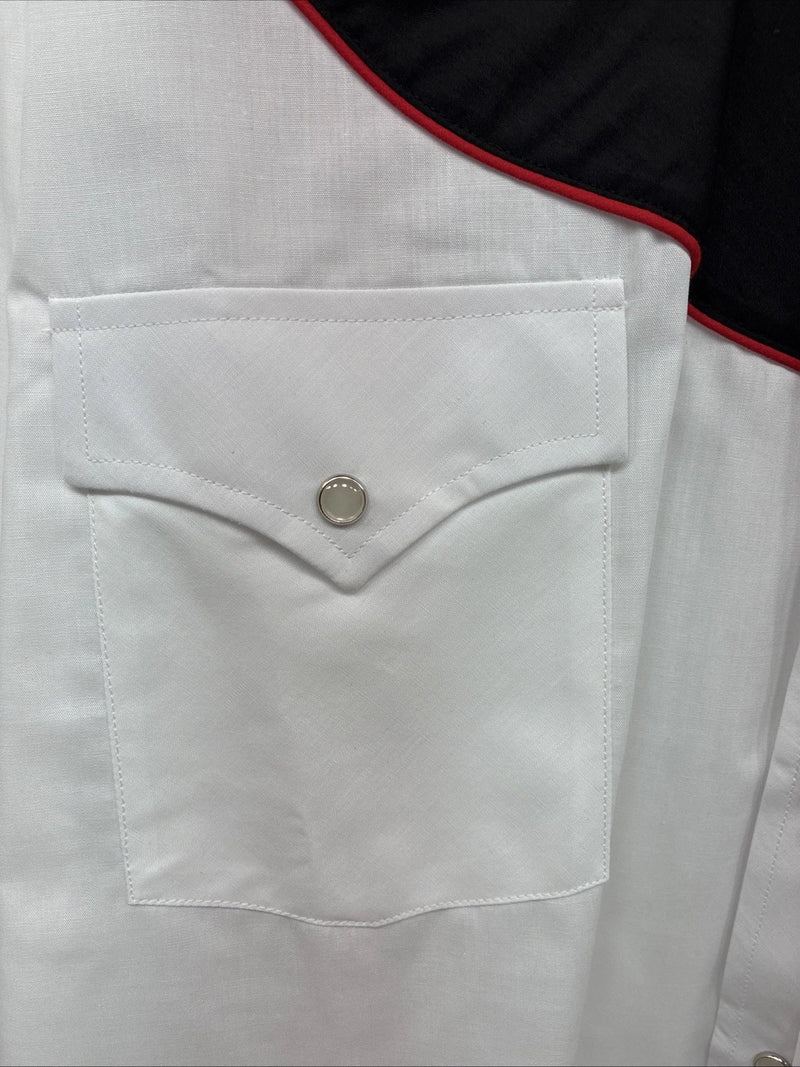 New Men’s ELY Diamond White Fire Design Long Sleeve Pearl Snap Large AA-15