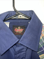 New Men’s Western Short Works Blue Long Sleeve Pearl Snap 14.5 X 33 Small A-197