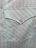 New Men’s White Horse Blue Plaid Short Sleeve Pearl Snap Large CC-46