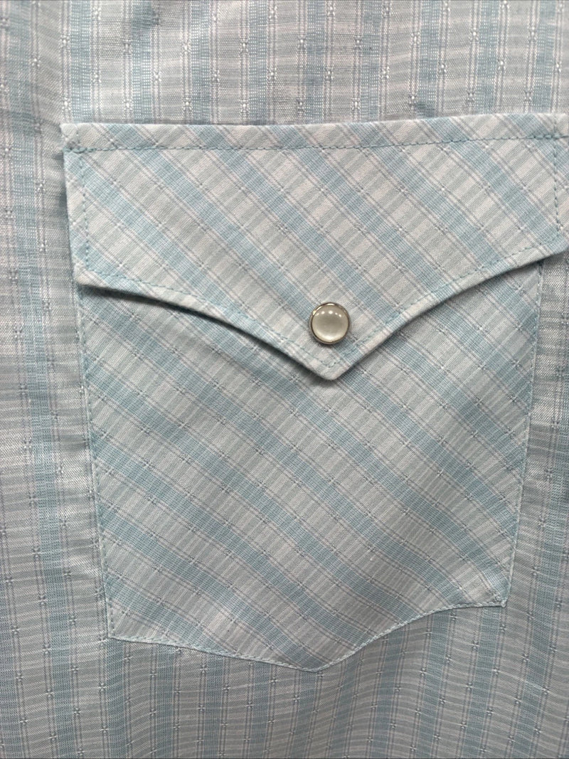 New Men’s White Horse Blue Plaid Short Sleeve Pearl Snap Large CC-46