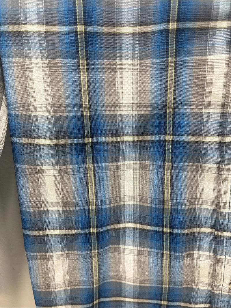 New Kids ELY Cattleman Blue Plaid Long Sleeve Pearl Snap Size 14 DD-39