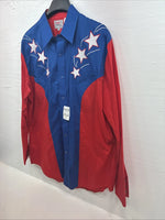 New Men’s ELY Diamond Red Blue Long Sleeve Pearl Snap Large V-88