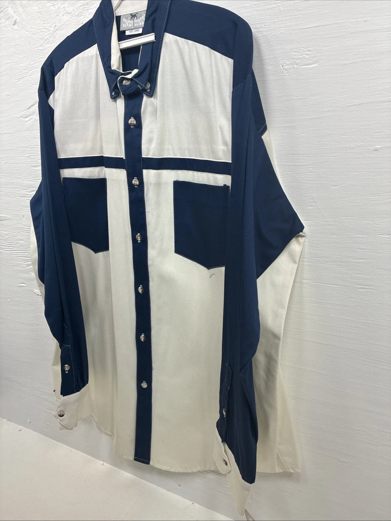 New Men’s Cowboy Threads Blue White Long Sleeve Button Up Shirt Large V-79