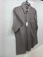 New Men’s White Horse brown Plaid Short Sleeve Pearl Snap Large CC-34