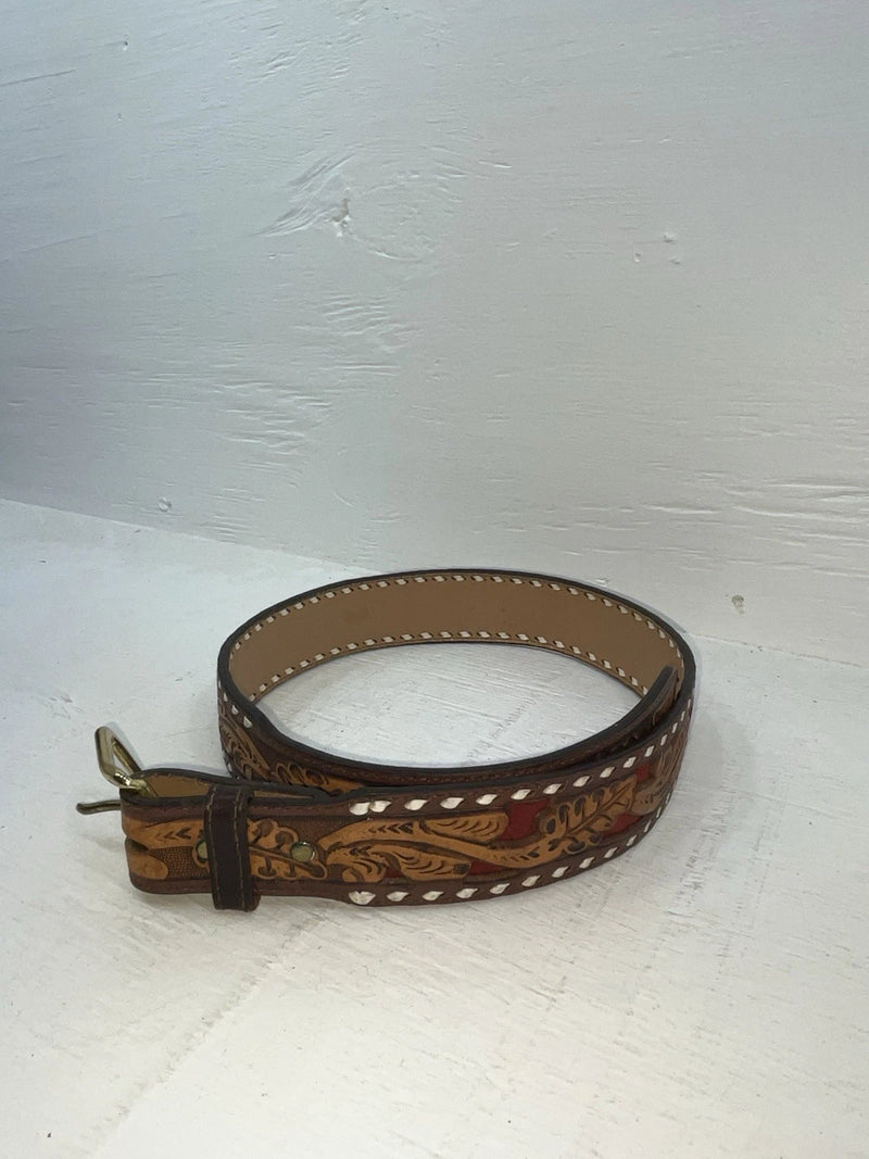 New Red Genuine Leather Longhorn Tooled 32” Belt #82828 NN-60