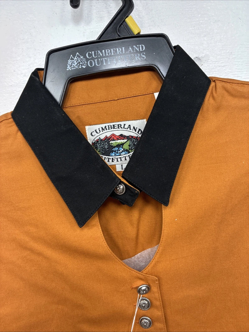 New Women’s Cumberland Orange Black Short Sleeve Button Up Large MM-134