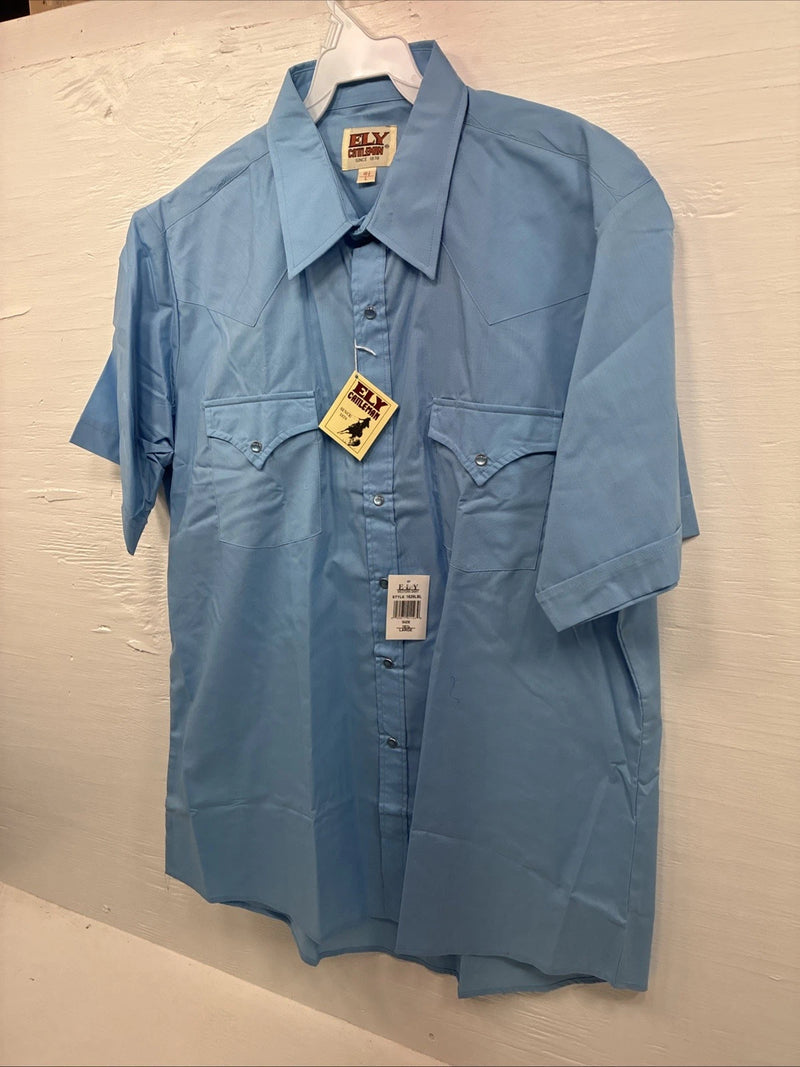 New Men’s ELY Cattleman Western Blue Short Sleeve Pearl Snap 16.5 Large X-18